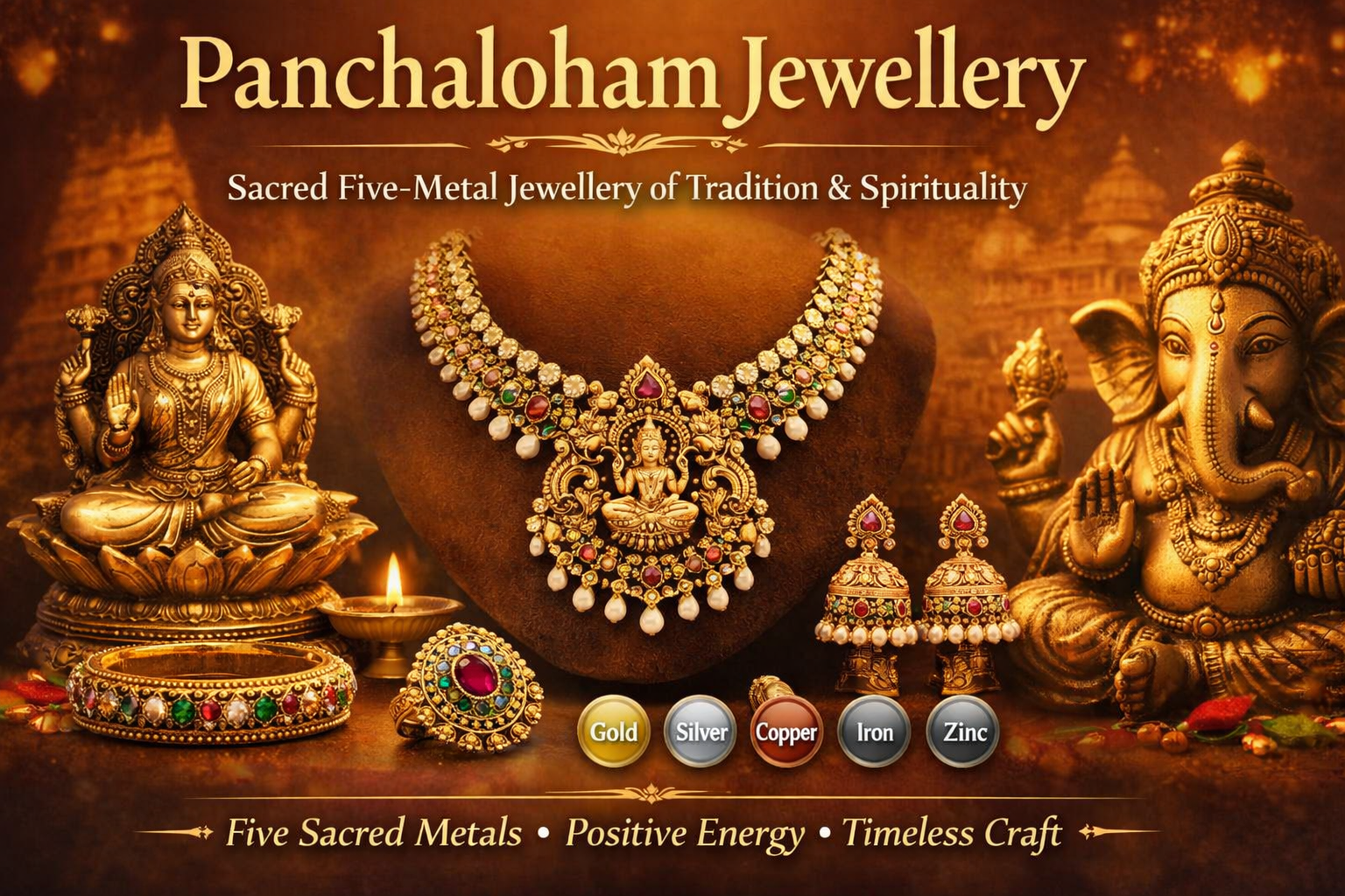 Panchaloham jewellery traditional South Indian temple design
